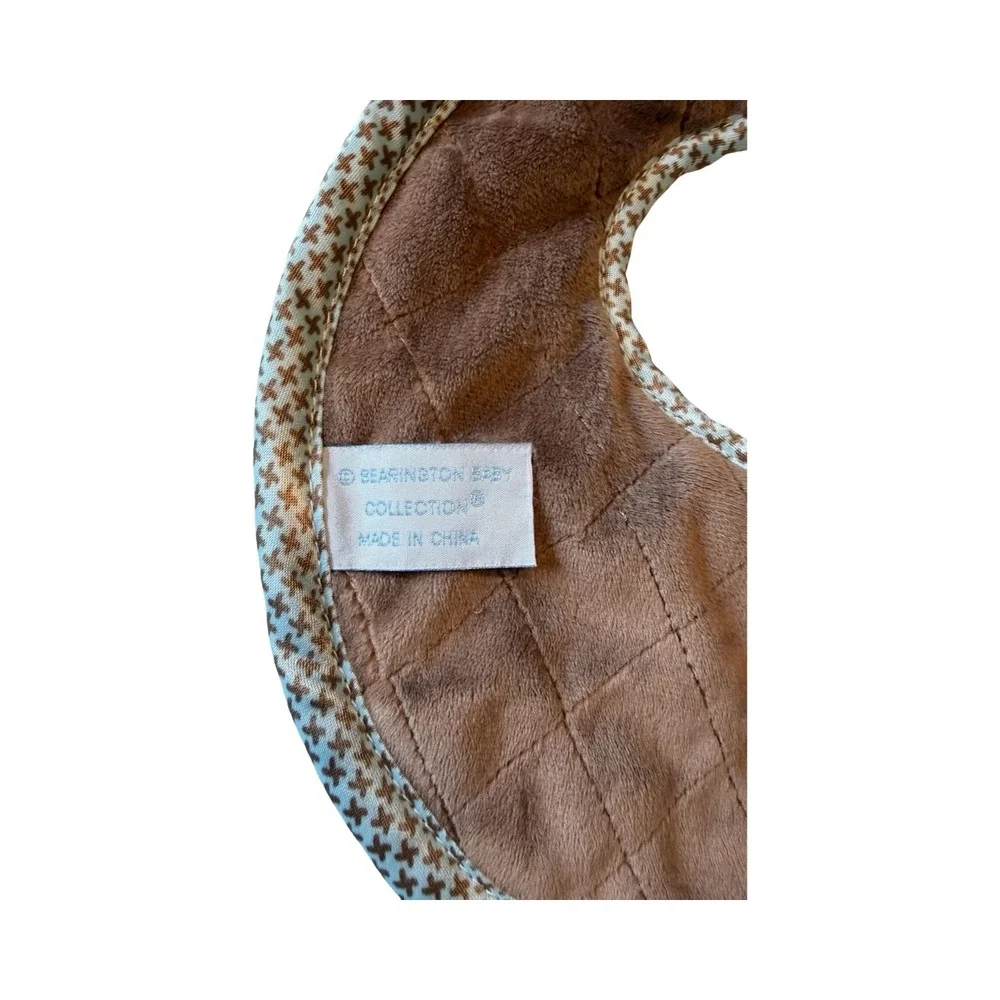 Bearington Baby Collection Quilted Plush Puppy Dog Bib Blue Brown Button Closure